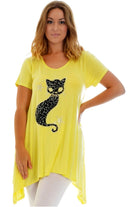 Studded Fur Cat Hanky Hem Short Sleeve Top Apparel & Accessories WearAll