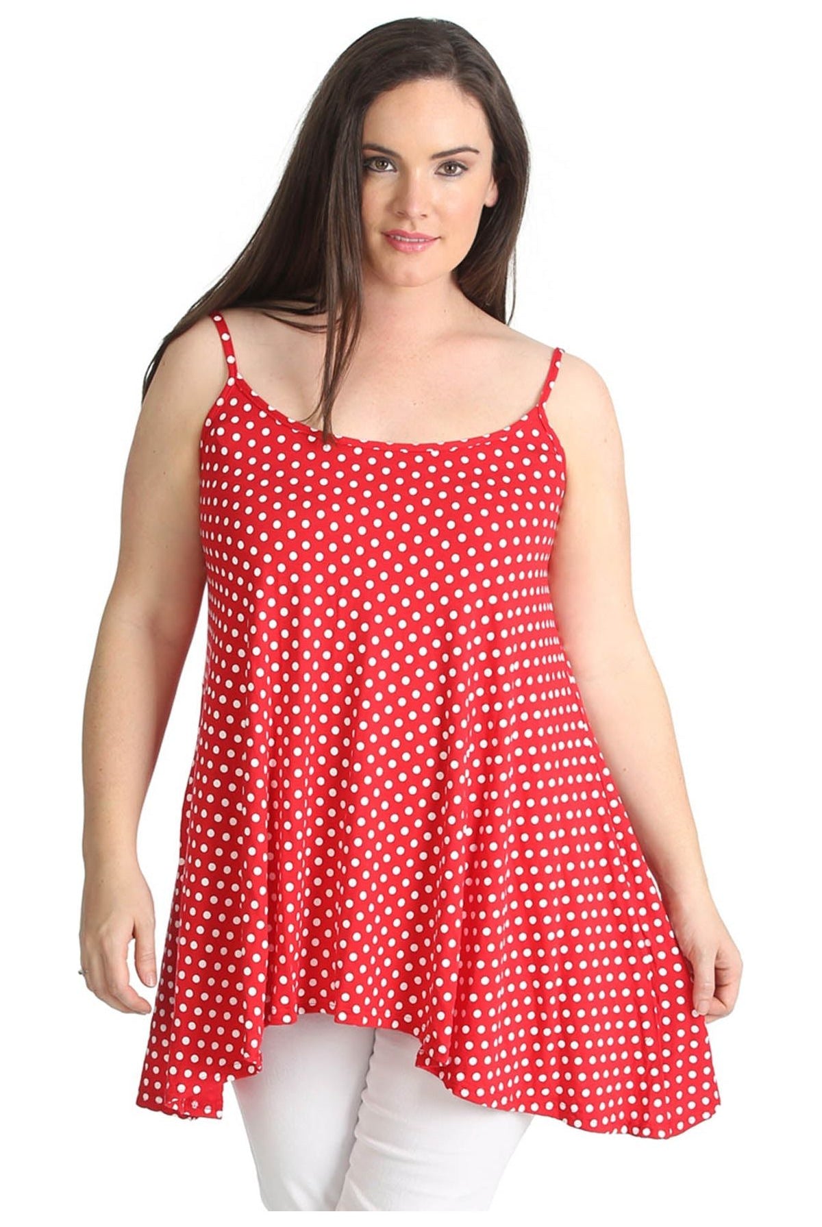 Plus Size Black White Spot Print Strappy Dress Vest Top Dress WearAll