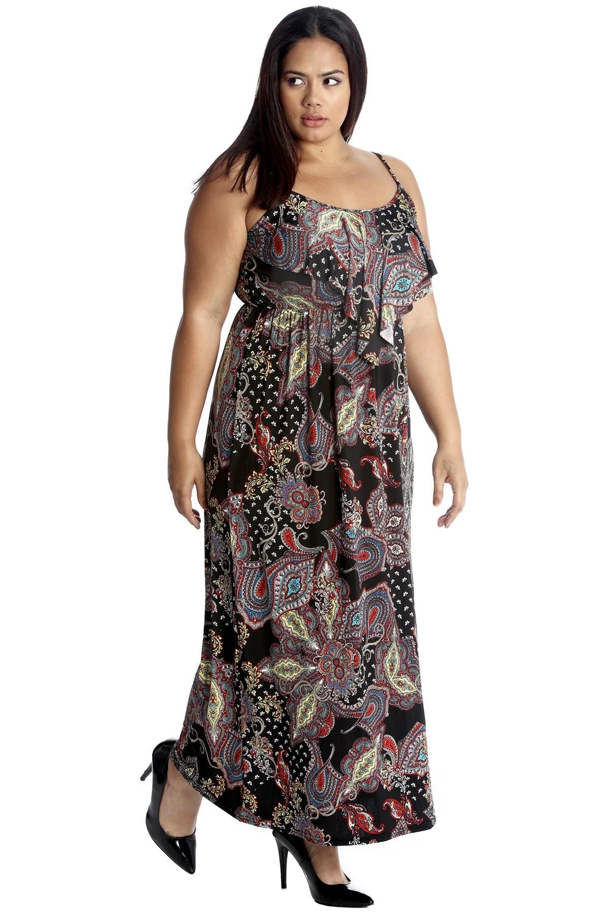 Plus Size Paisley Print Frill Maxi Dress Dress WearAll