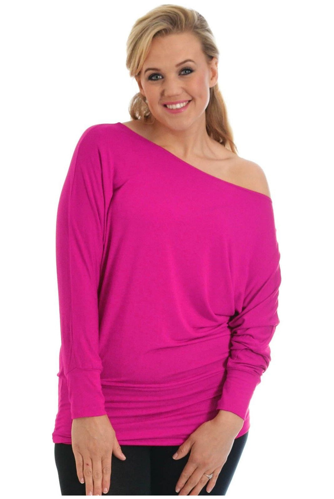 Off Shoulder Batwing Top Tops WearAll Cerise 8-10