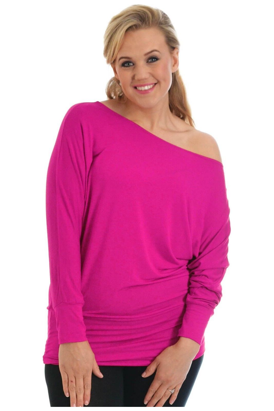 Off Shoulder Batwing Top Tops WearAll Cerise 8-10