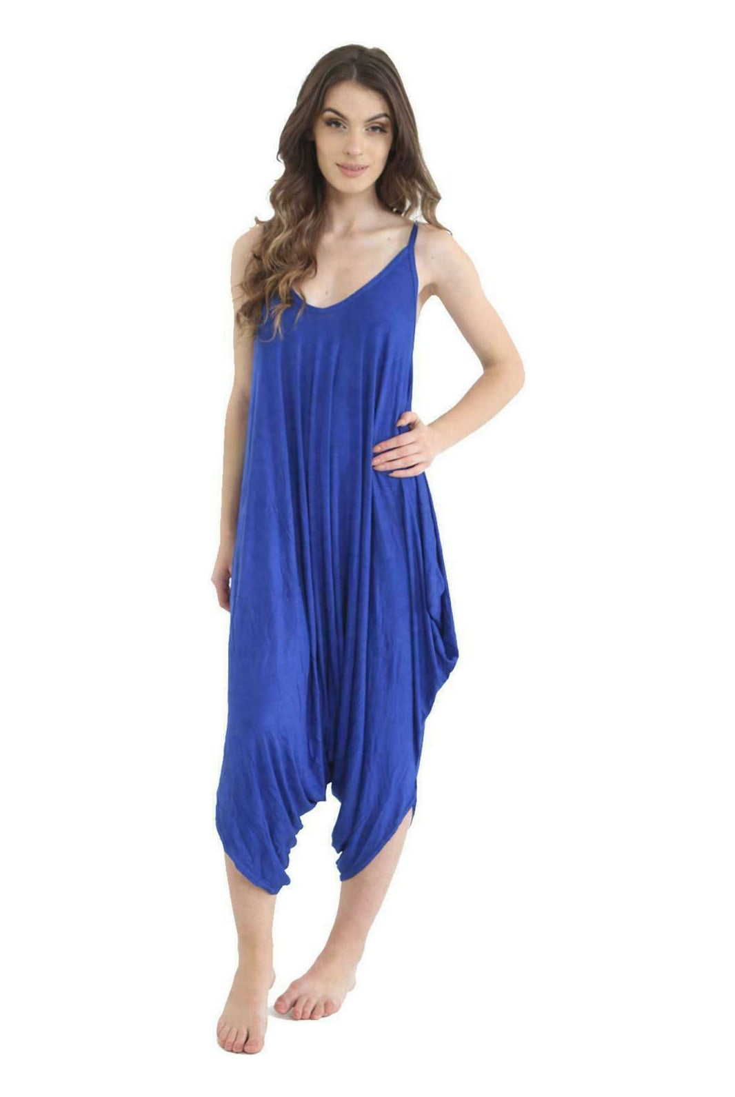 Lagenlook Strappy Baggy Harem Jumpsuit 10-16 Jumpsuit WearAll Royal Blue One Size Fits 10-16