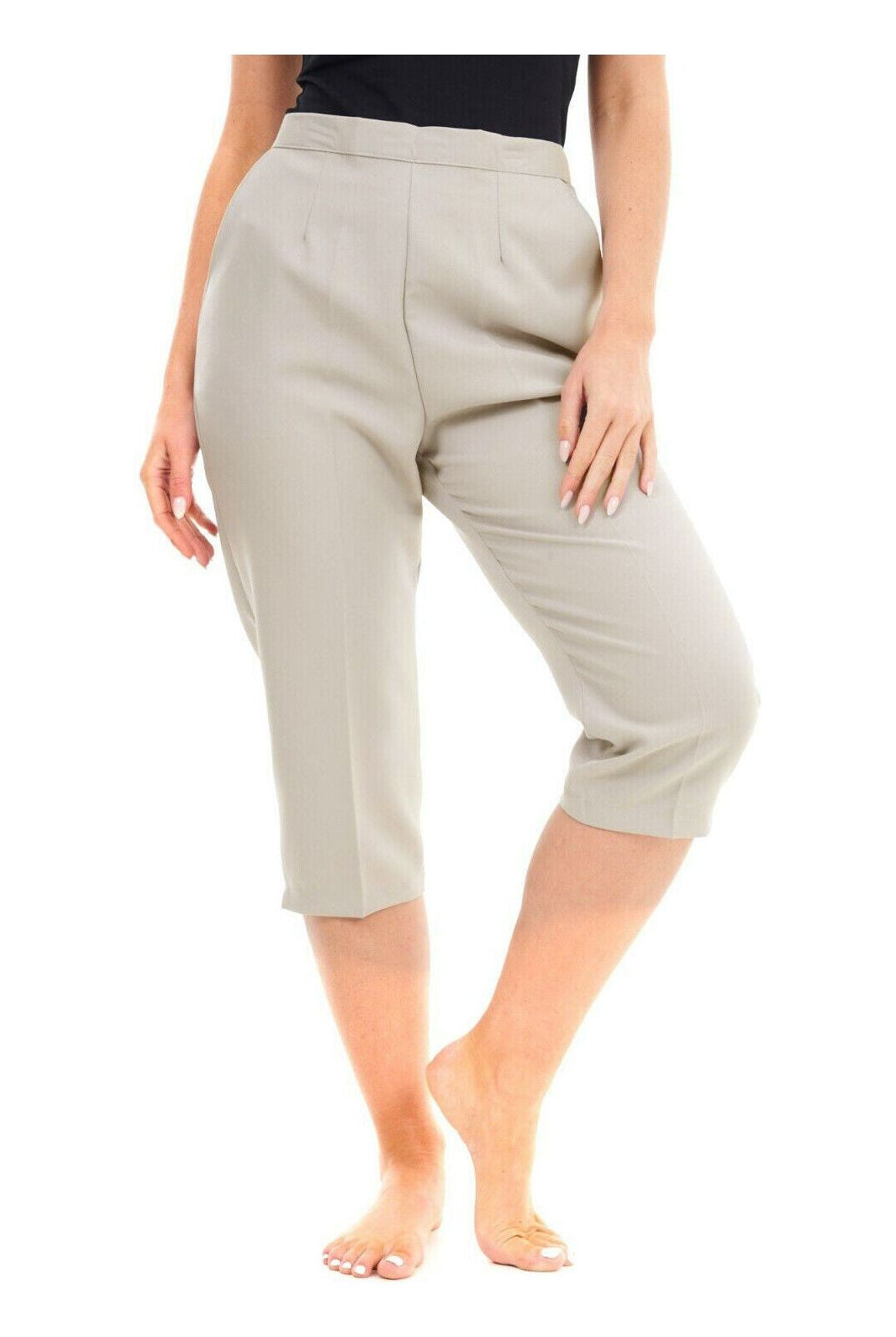 Ladies 3/4 Elasticated Trouser Shorts Trousers WearAll Stone 12