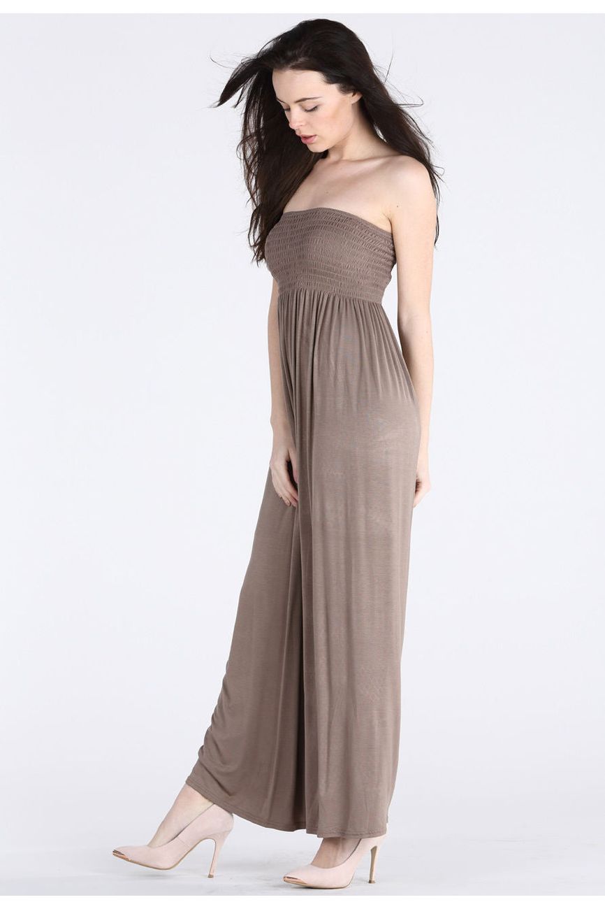 Plus Size Strapless Sheering Maxi Dress Maxi Cardigan WearAll Mocha 20-22