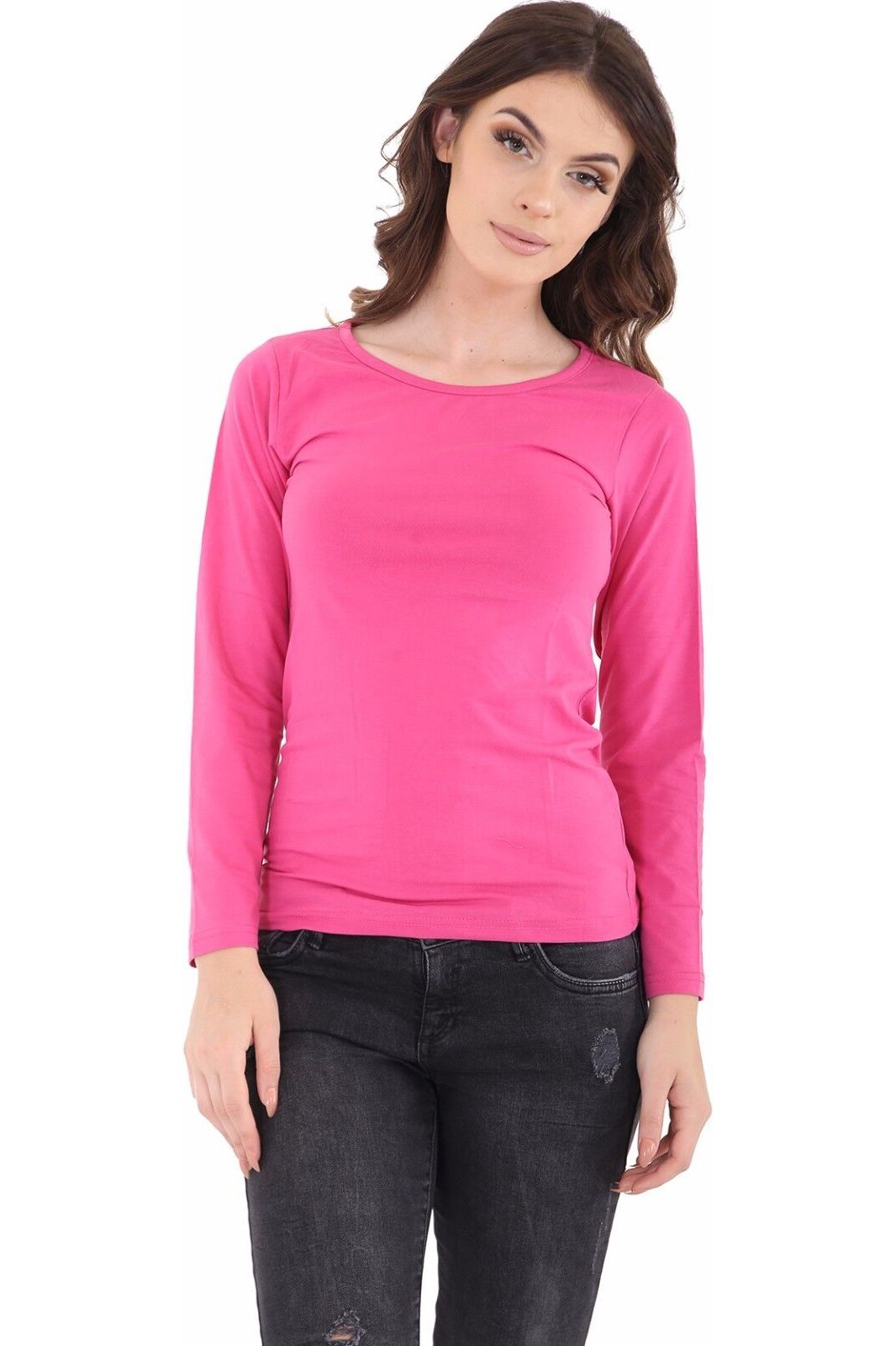 Long Sleeve T-Shirt Top Tops WearAll Cerise 8-10
