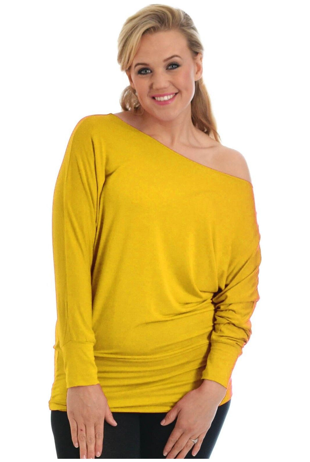 Off Shoulder Batwing Top Tops WearAll Mustard 8-10