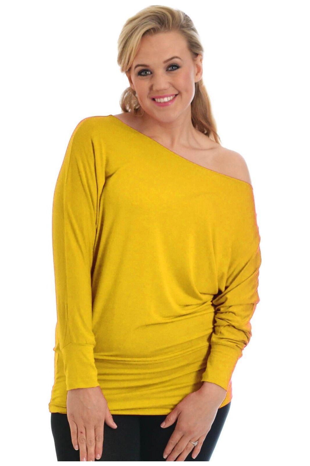 Off Shoulder Batwing Top Tops WearAll Mustard 8-10