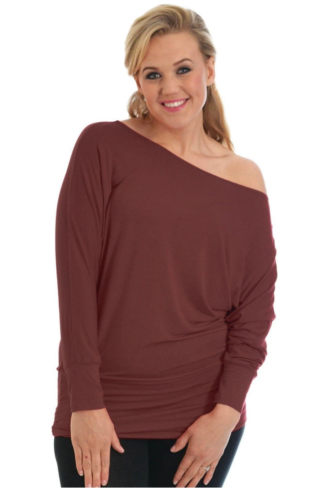 Off Shoulder Batwing Top Tops WearAll Dark Brown 8-10