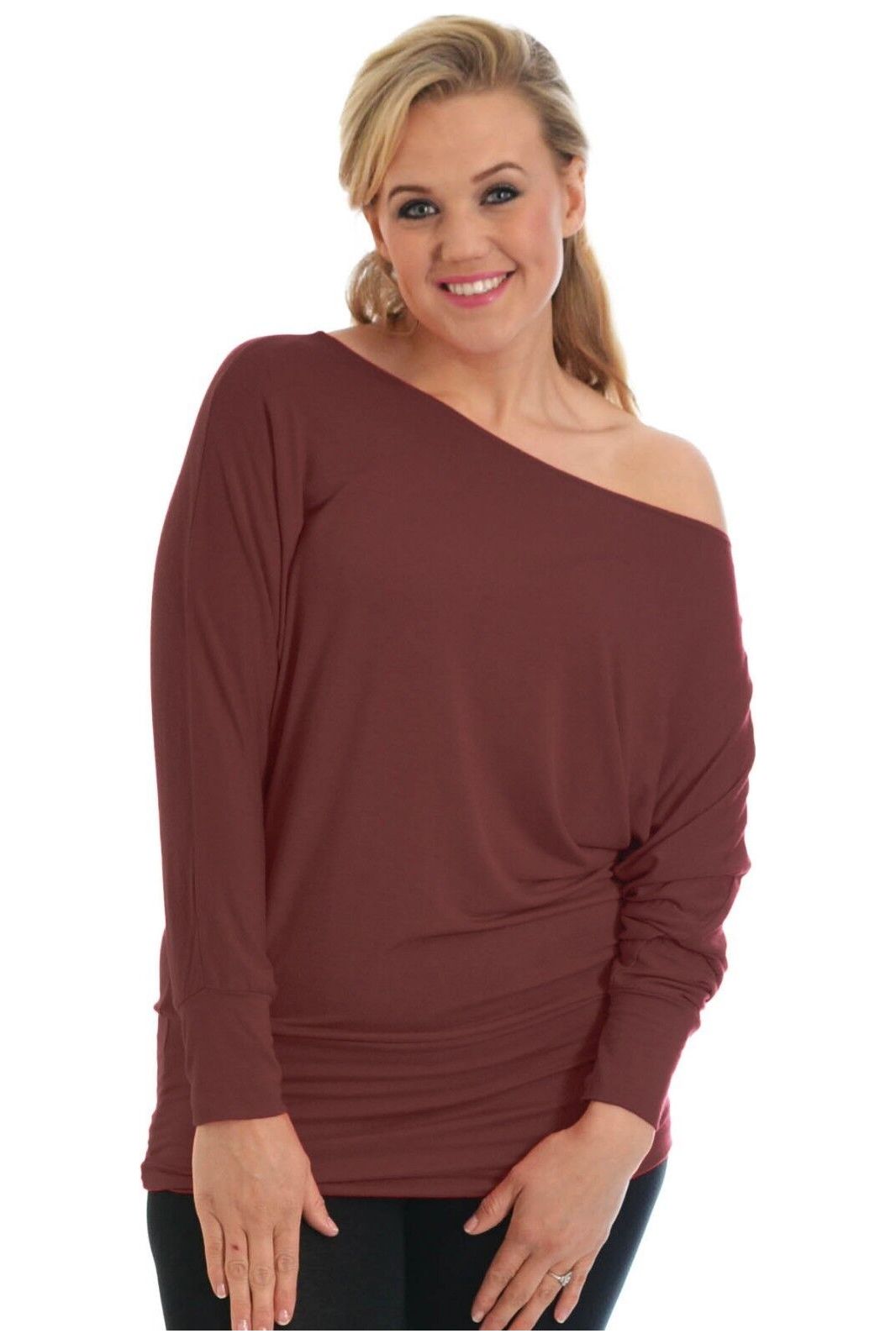 Off Shoulder Batwing Top Tops WearAll Dark Brown 8-10