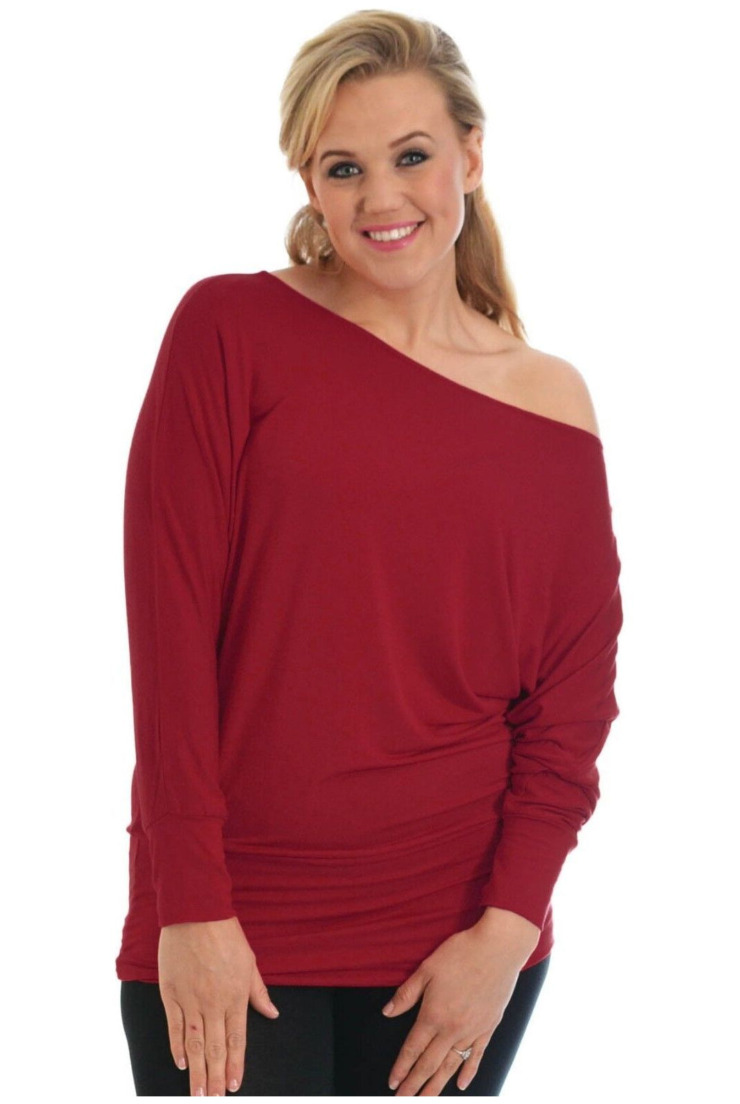 Off Shoulder Batwing Top Tops WearAll Wine 8-10
