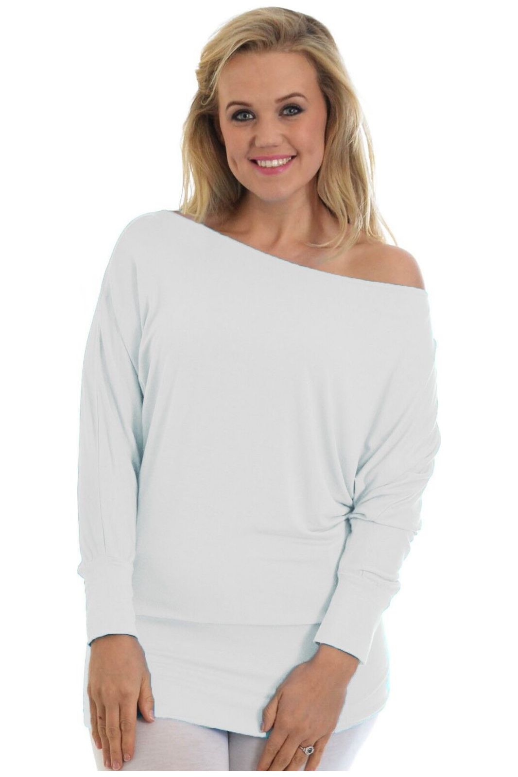 Off Shoulder Batwing Top Tops WearAll White 8-10