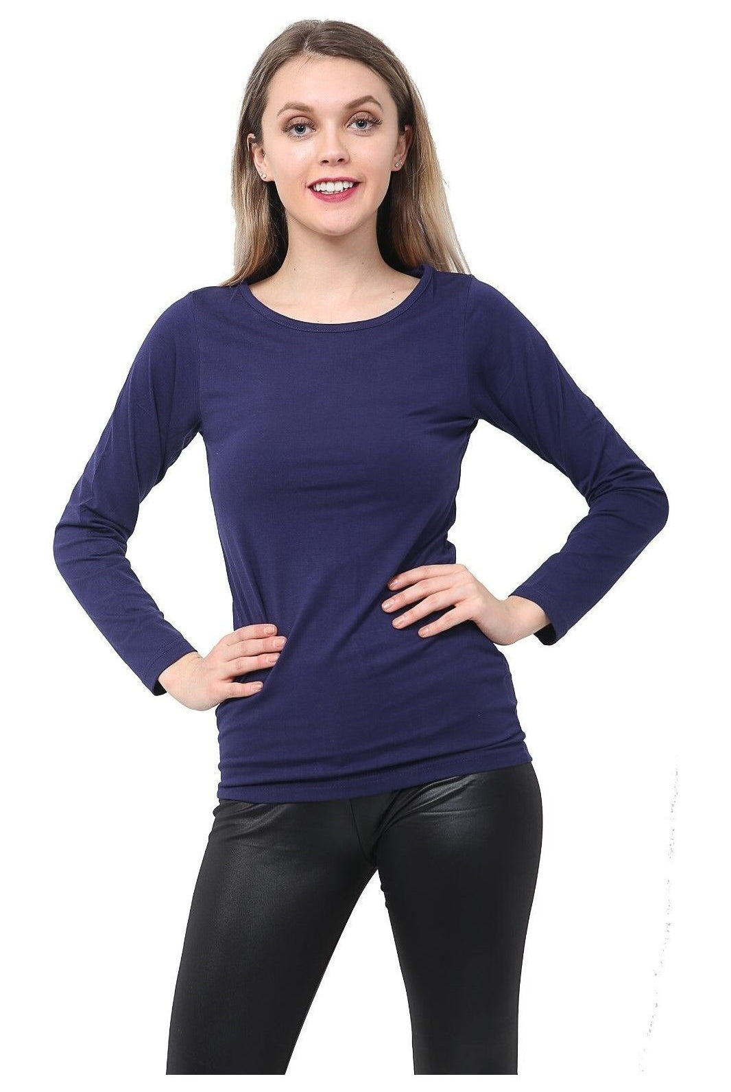 Long Sleeve T-Shirt Top Tops WearAll Navy 8-10