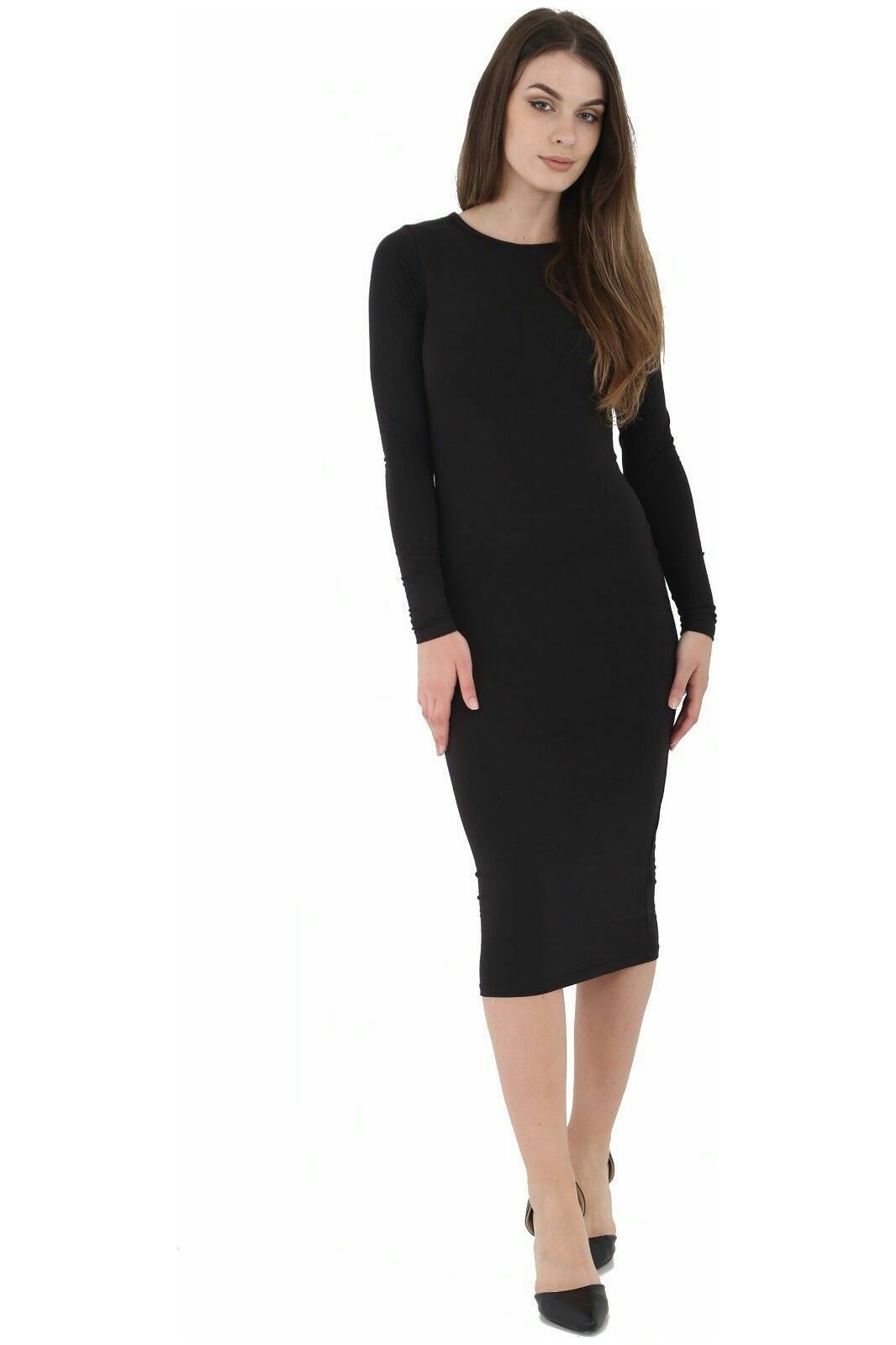 Plus Size Bodycon Stretch Plain Midi Dress Dress WearAll Black 16-18
