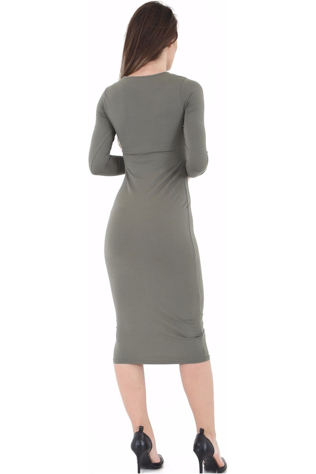 Plus Size Bodycon Stretch Plain Midi Dress Dress WearAll