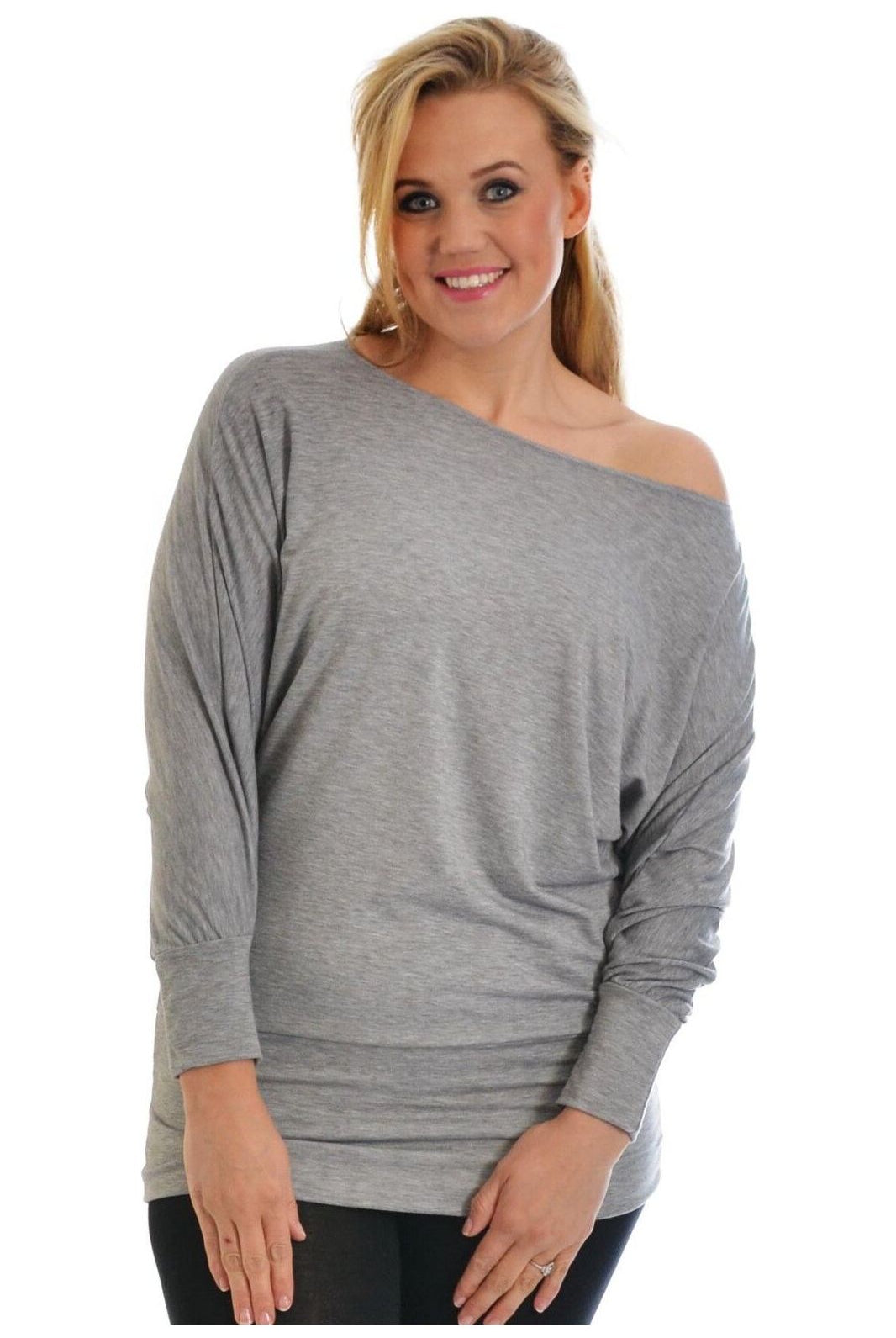 Off Shoulder Batwing Top Tops WearAll Light Grey 8-10