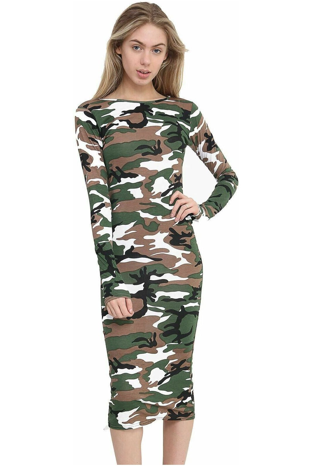 Bodycon Camouflage Print Midi Dress Dress WearAll Camouflage 8-10