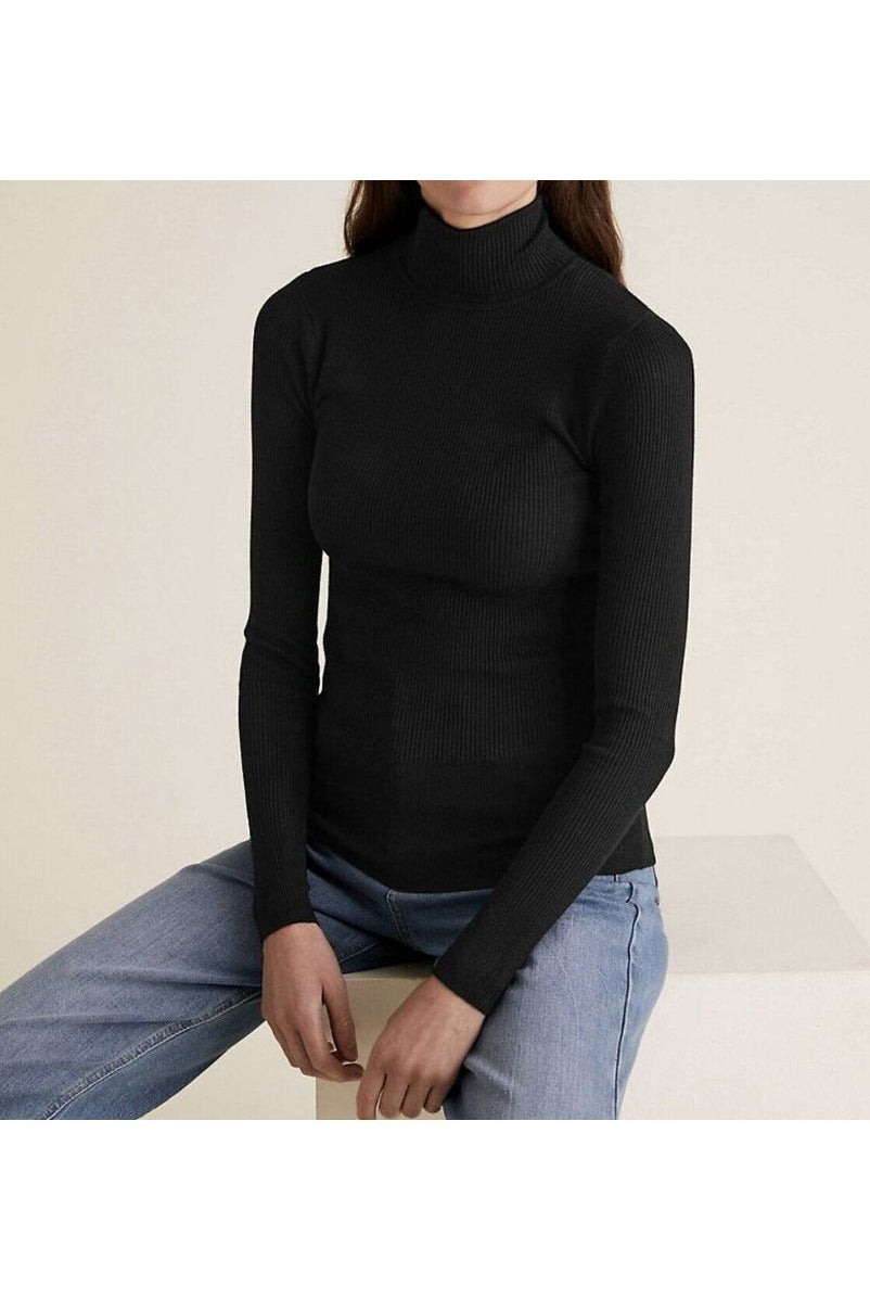 Plus Size Ribbed Stretch Polo Neck Top Tops WearAll Black 16-18