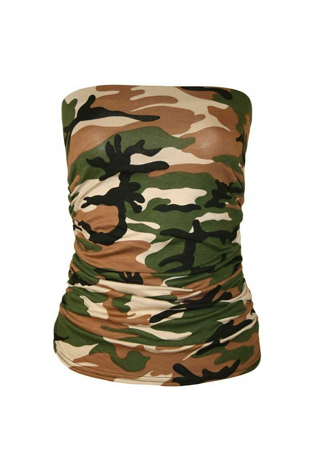 Plus Size Aztec Camouflage Print Ruched Boob Tube BraTop WearAll Army 16-18