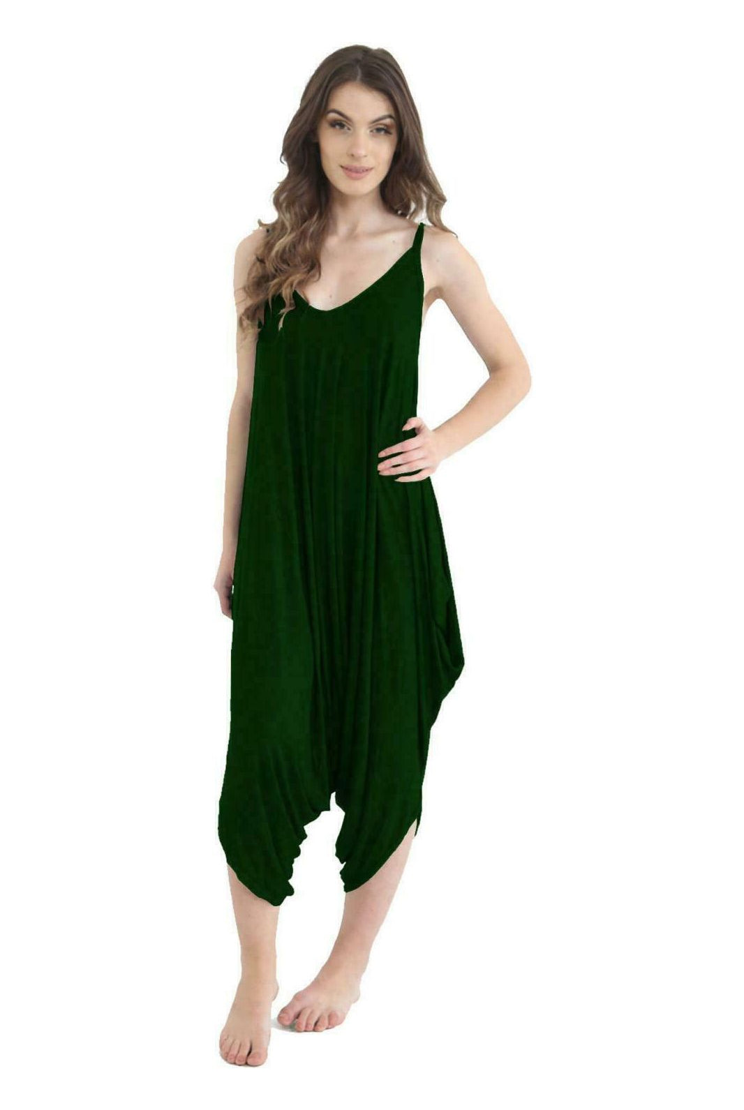 Lagenlook Strappy Baggy Harem Jumpsuit 10-16 Jumpsuit WearAll Green One Size Fits 10-16