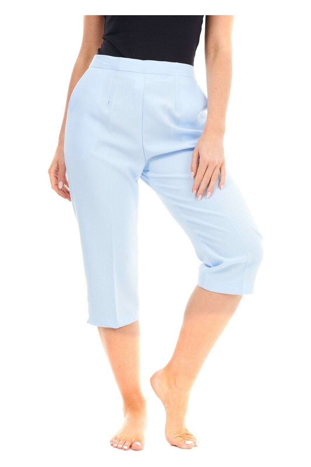 Ladies 3/4 Elasticated Trouser Shorts Trousers WearAll Light Blue 12