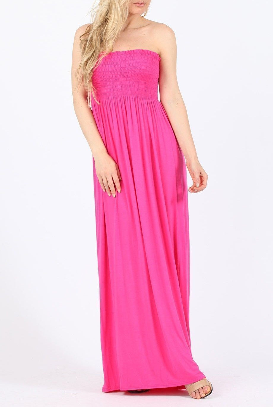 Strapless Sheering Maxi Dress Maxi Cardigan WearAll Cerise 8-10