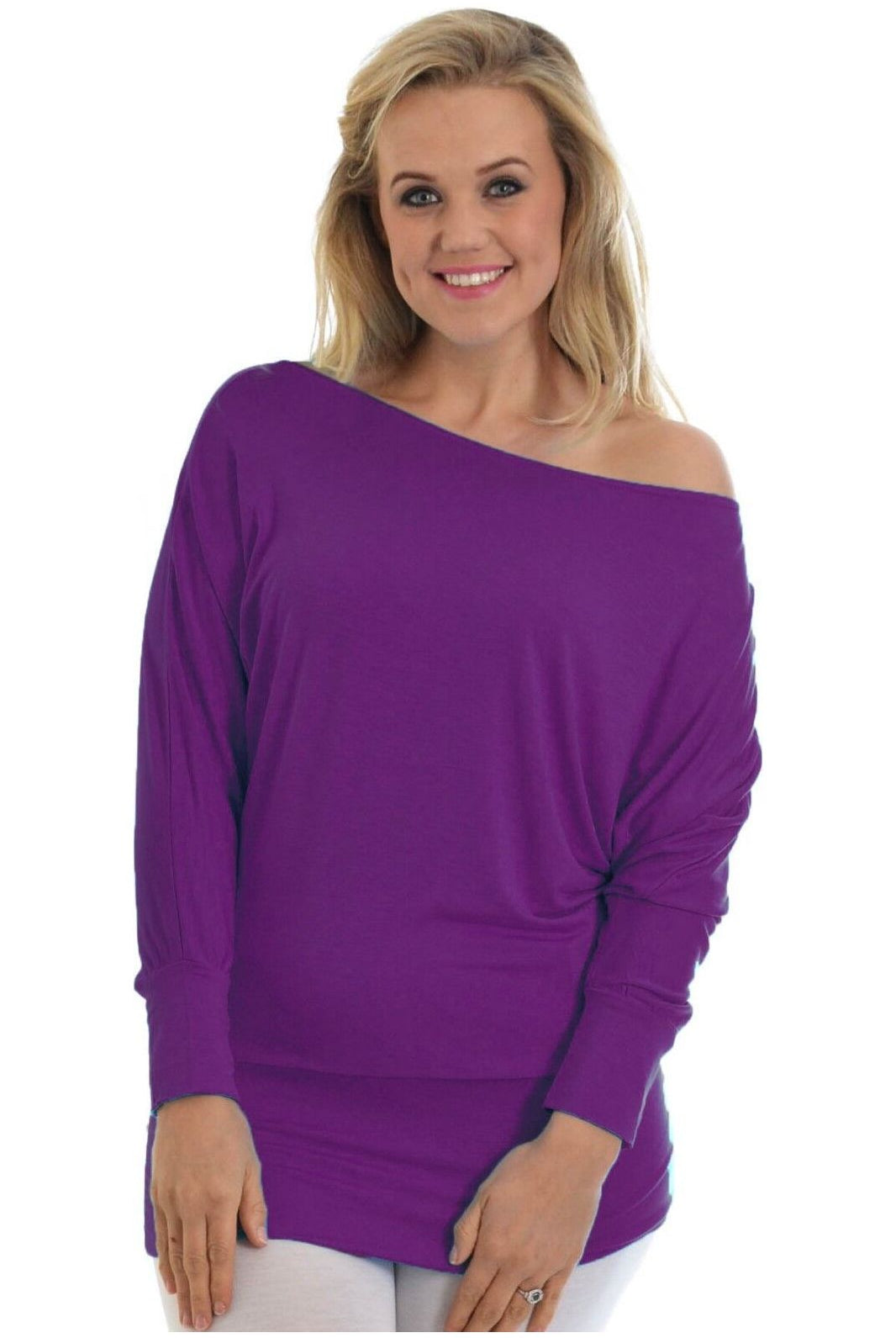 Plus Size Off Shoulder Batwing Top Tops WearAll Purple 16-18