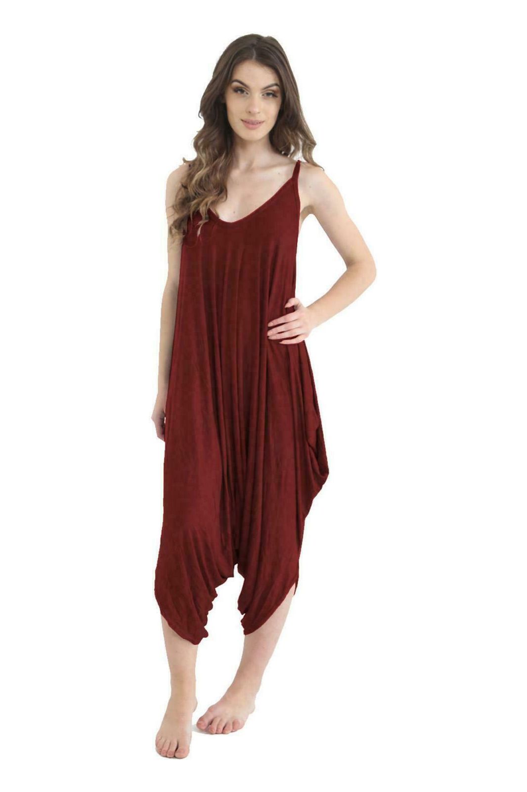 Lagenlook Strappy Baggy Harem Jumpsuit 10-16 Jumpsuit WearAll Wine One Size Fits 10-16