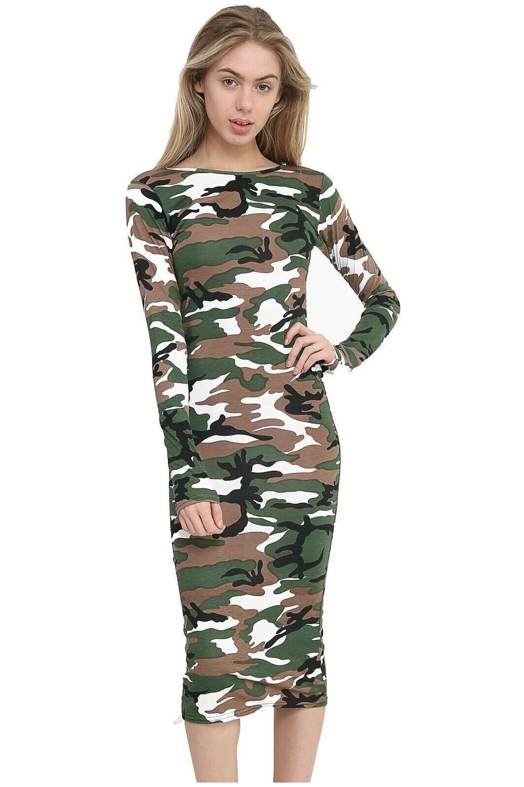 Plus Size Bodycon Camouflage Print Midi Dress Dress WearAll Camouflage 16-18