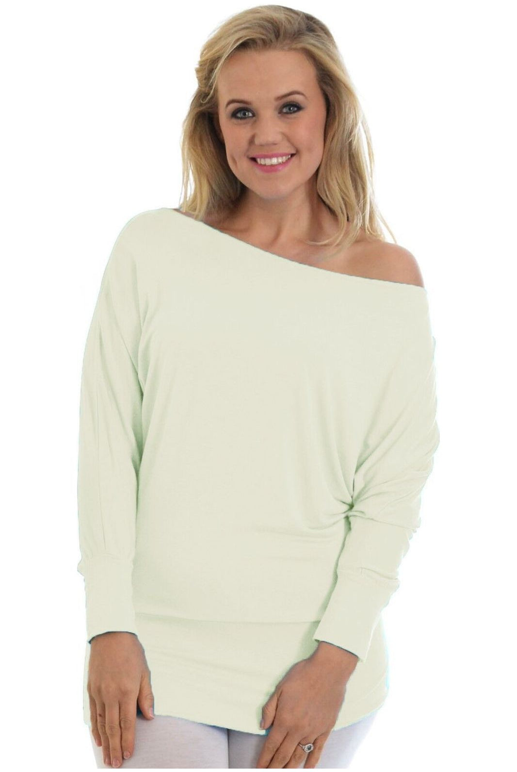 Plus Size Off Shoulder Batwing Top Tops WearAll Cream 16-18