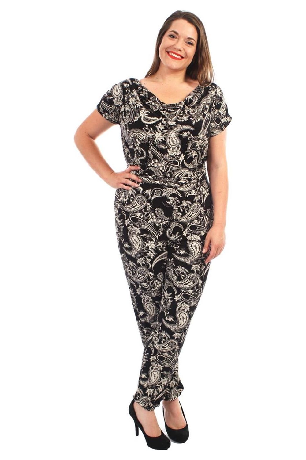 Plus Size Paisley Print Belted Jumpsuit Jumpsuit WearAll