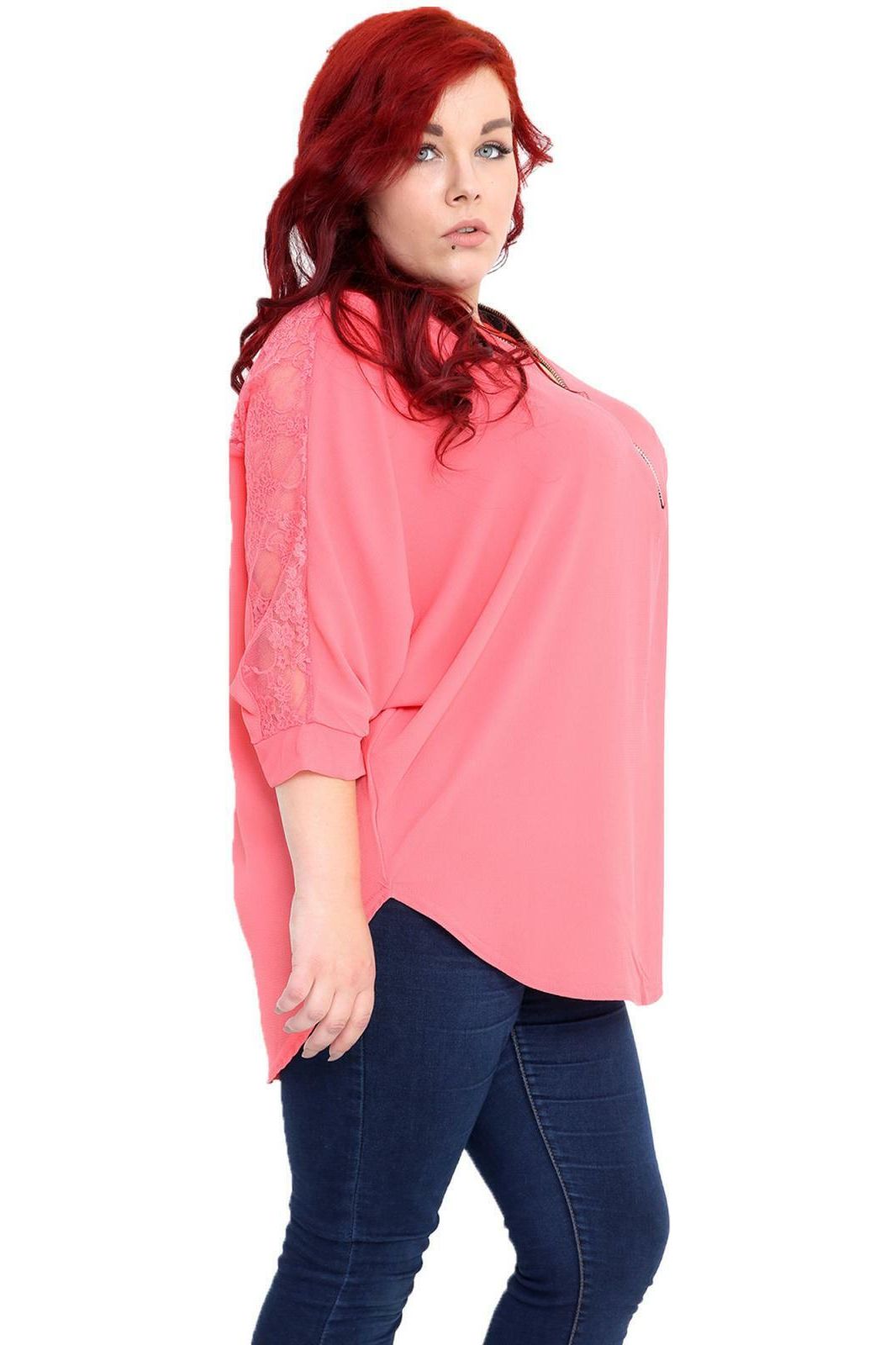 Plus Size Floral Lace Batwing Crepe Top Tops WearAll