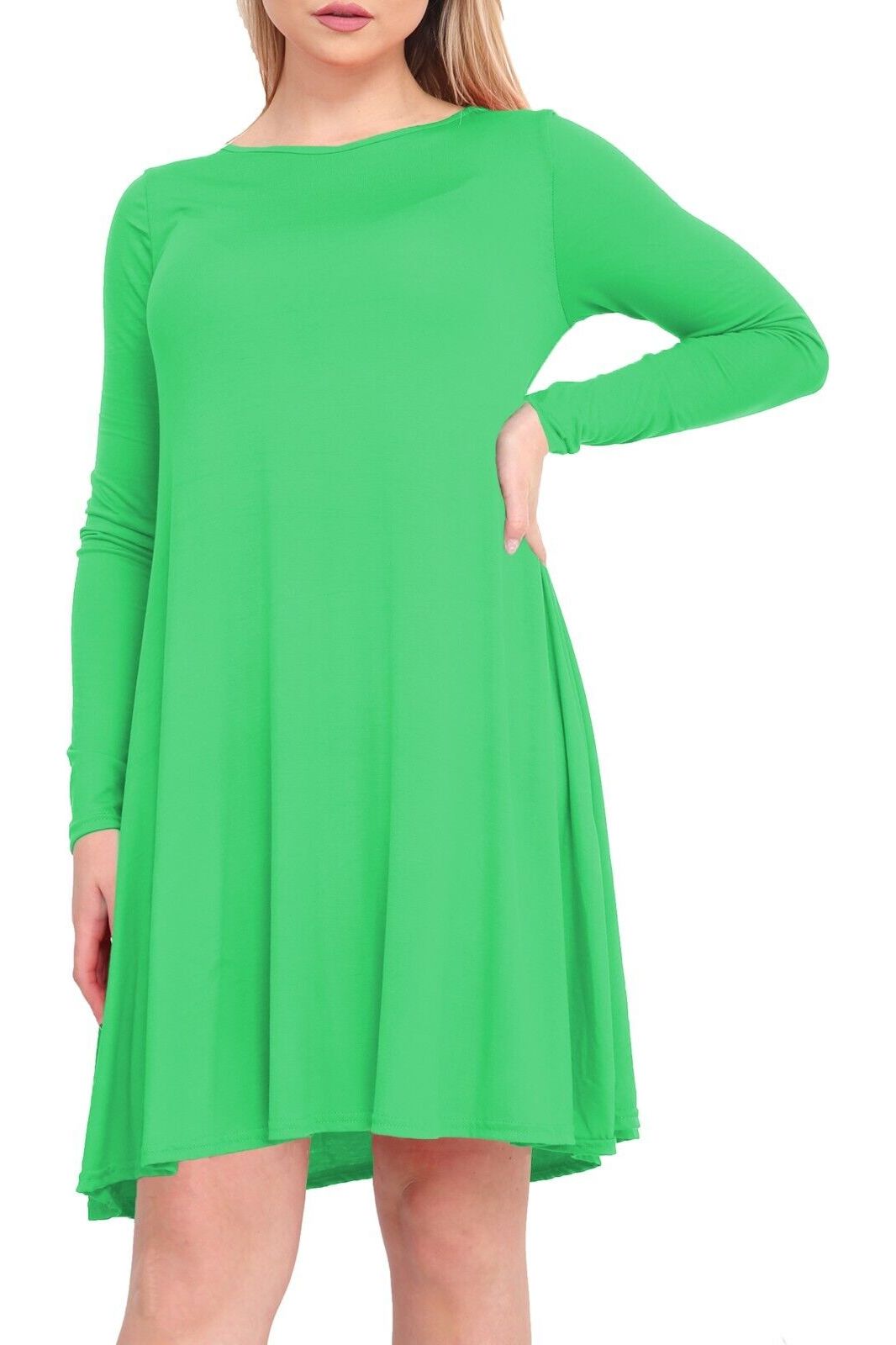 Plus Size Plain Ladies Swing Dress Top Dress WearAll Green 16-18