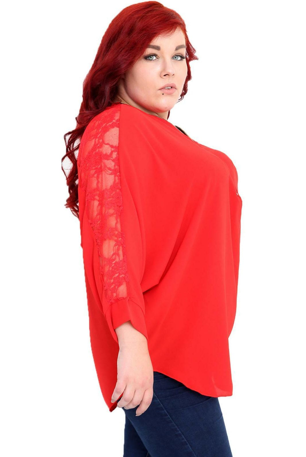 Plus Size Floral Lace Batwing Crepe Top Tops WearAll