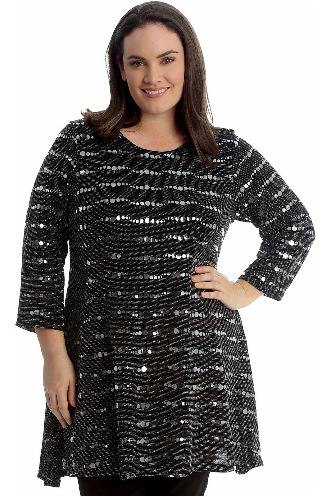 Lurex Sparkle Sequin Flared Swing Dress Dress WearAll Silver 14