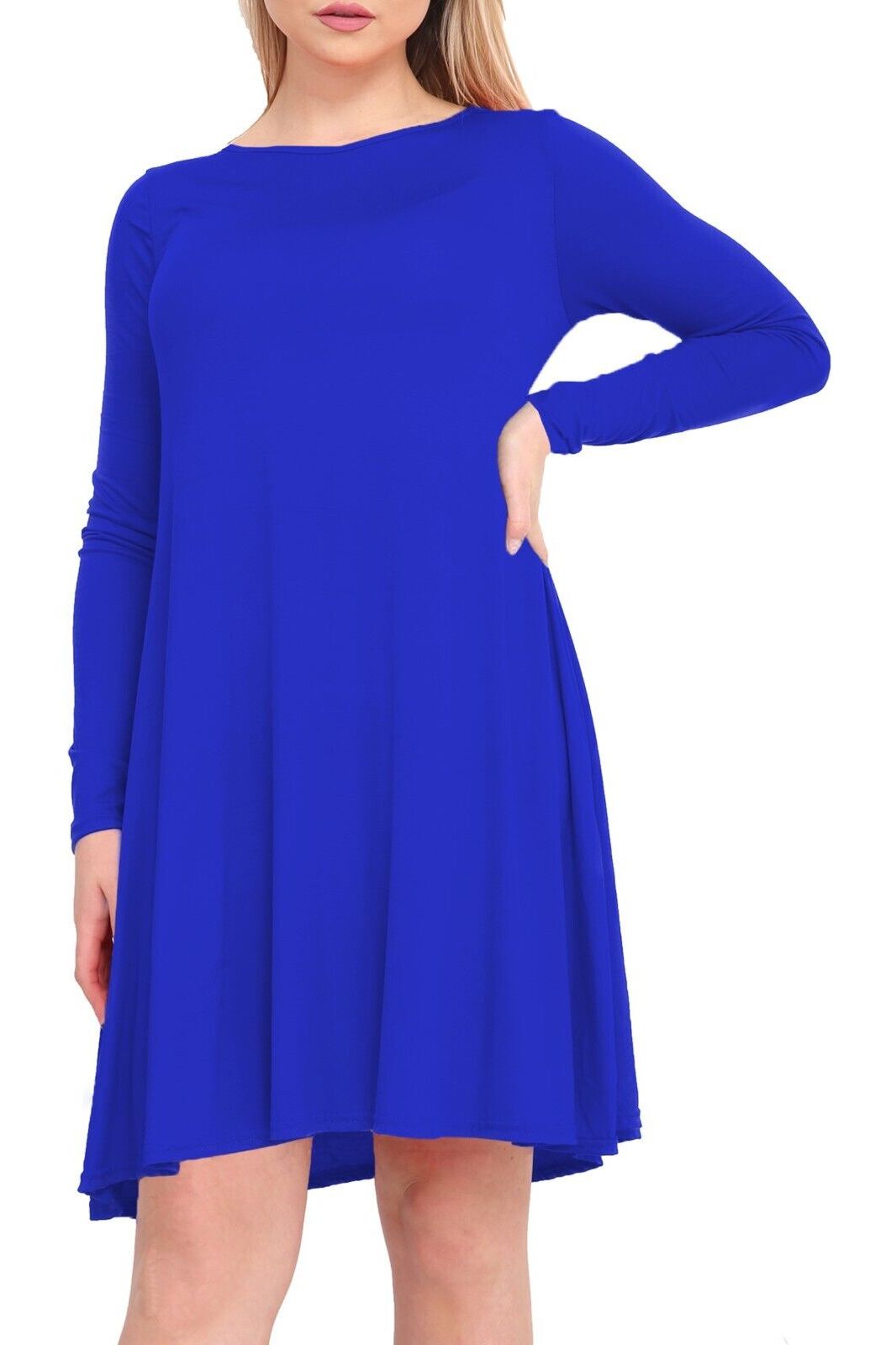 Plus Size Plain Ladies Swing Dress Top Dress WearAll Royal Blue 16-18
