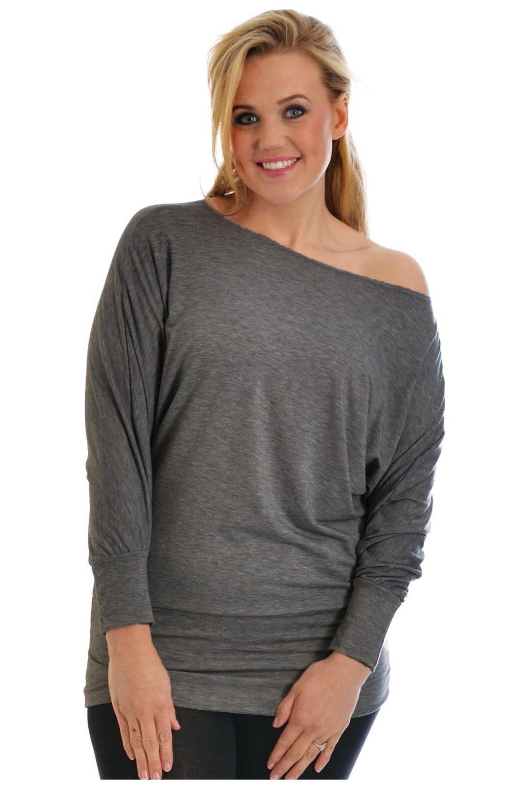 Plus Size Off Shoulder Batwing Top Tops WearAll Dark Grey 16-18