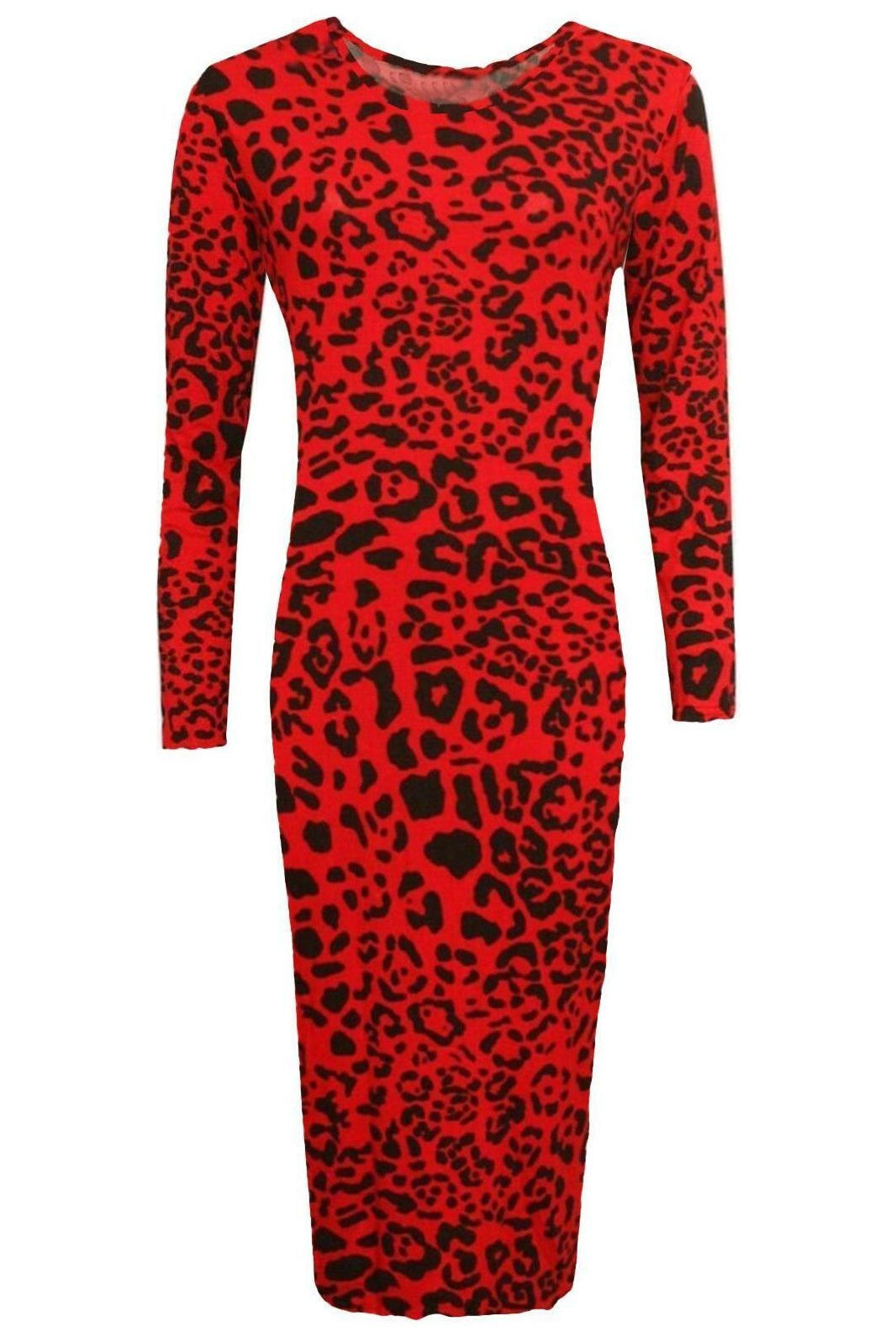 Plus Size Bodycon Red Leopard Print Midi Dress Dress WearAll Red Leopard 16-18