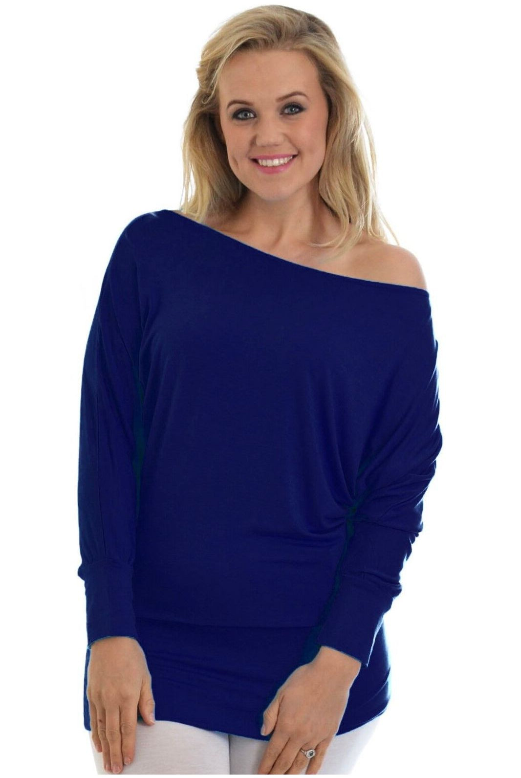 Off Shoulder Batwing Top Tops WearAll Navy Blue 8-10