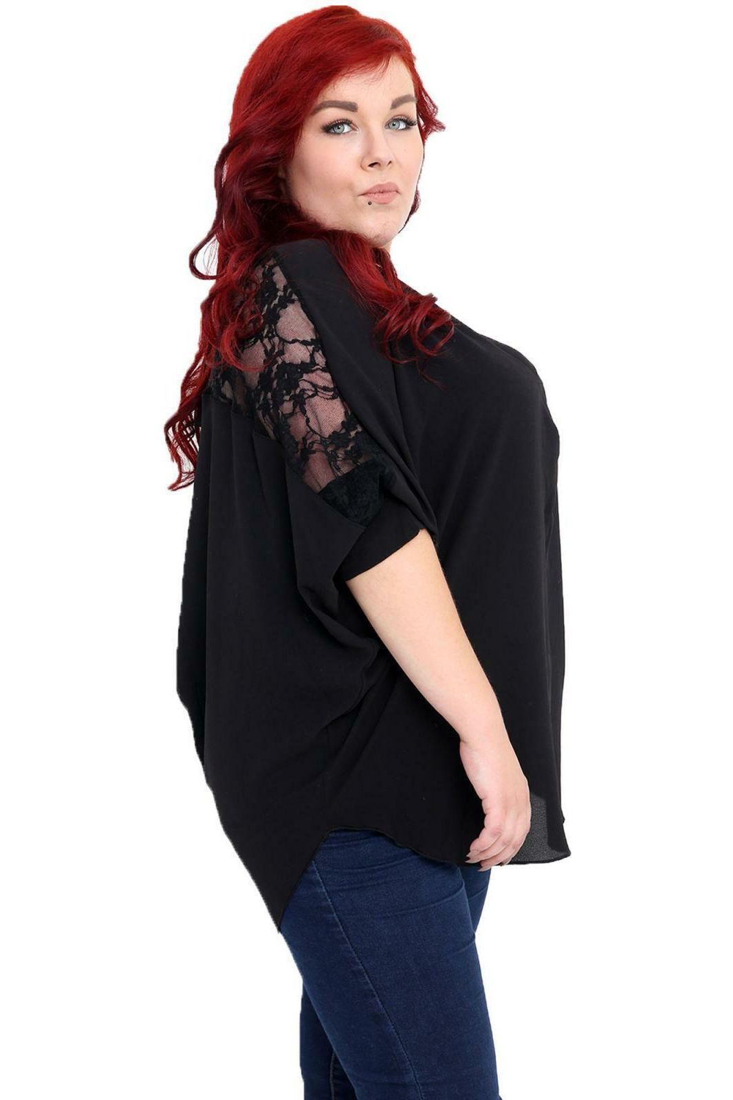 Plus Size Floral Lace Batwing Crepe Top Tops WearAll