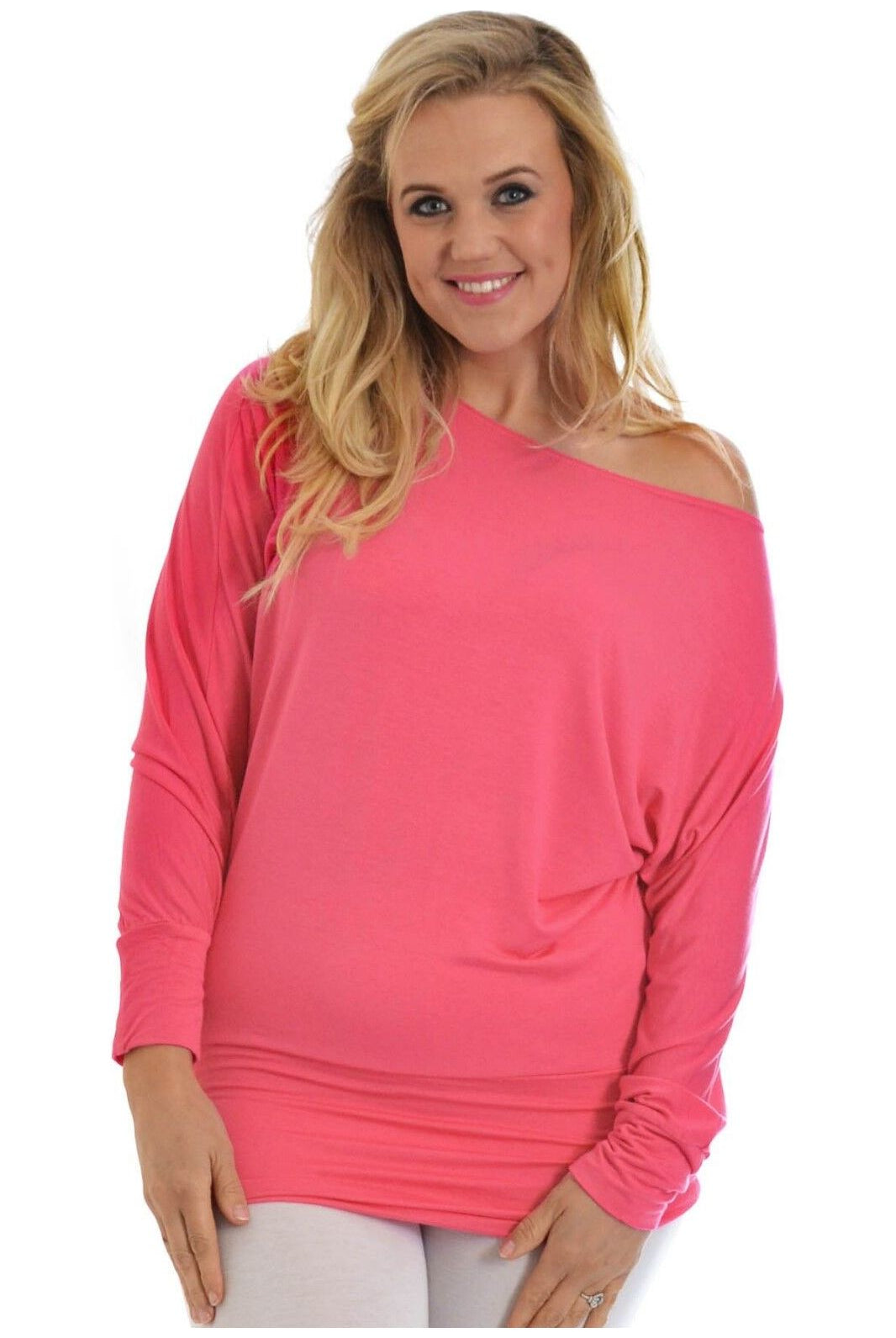 Off Shoulder Batwing Top Tops WearAll Coral 8-10