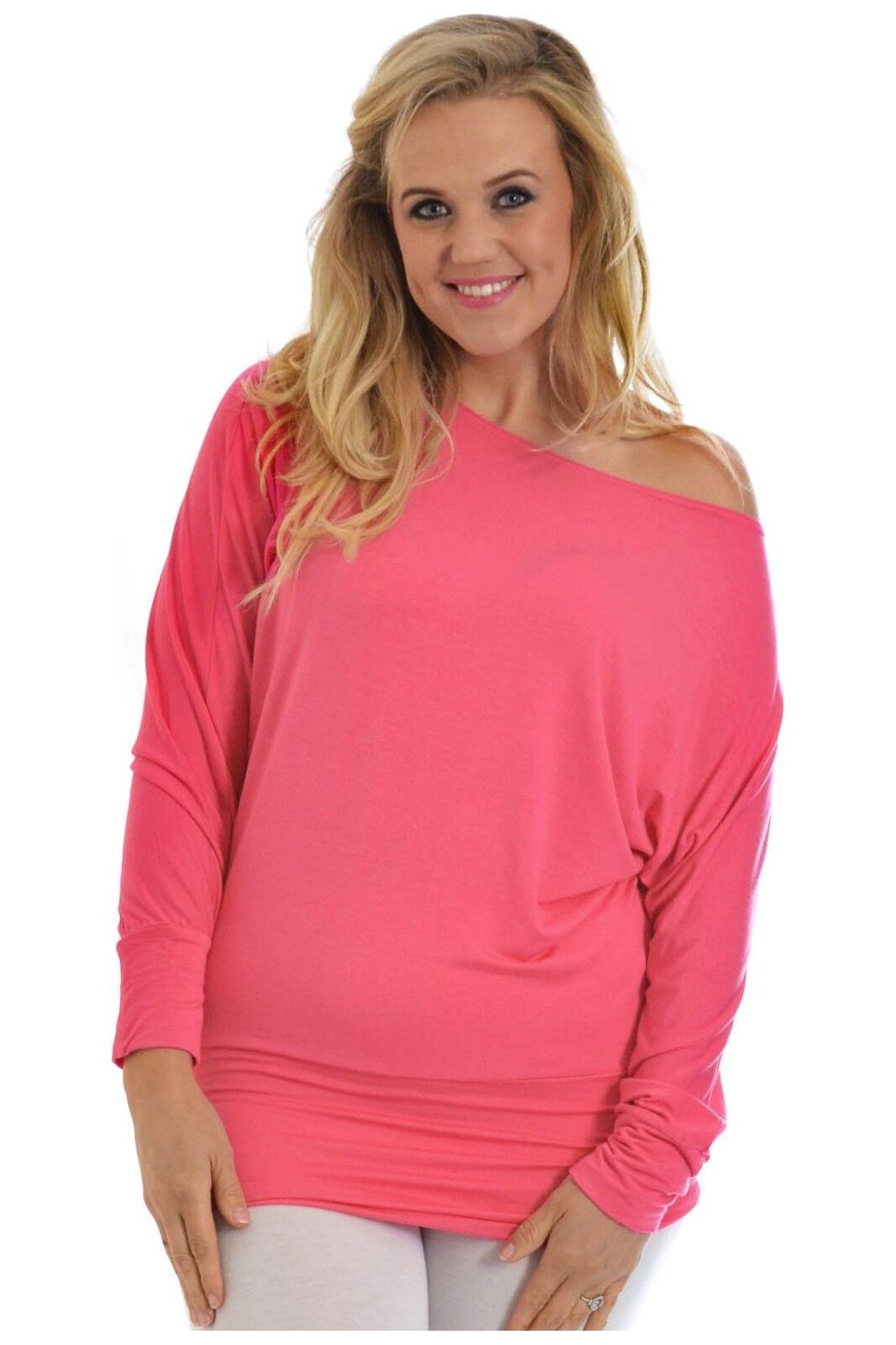 Off Shoulder Batwing Top Tops WearAll Coral 8-10