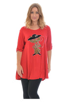 Cat With Hat Stud 2 Button Top Apparel & Accessories WearAll Red 14