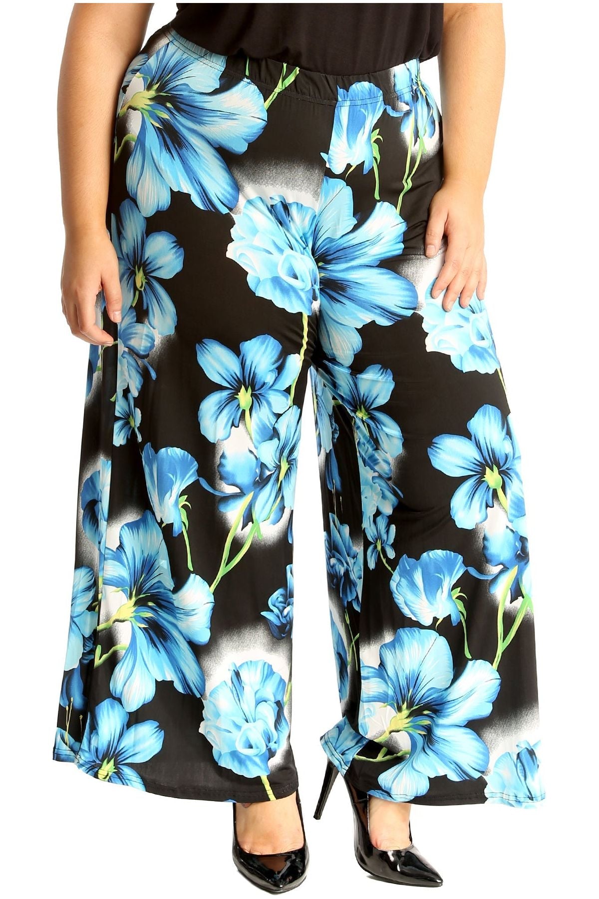 Plus Size Floral Print Palazzo Trouser Palazzo WearAll Turquoise 16-18