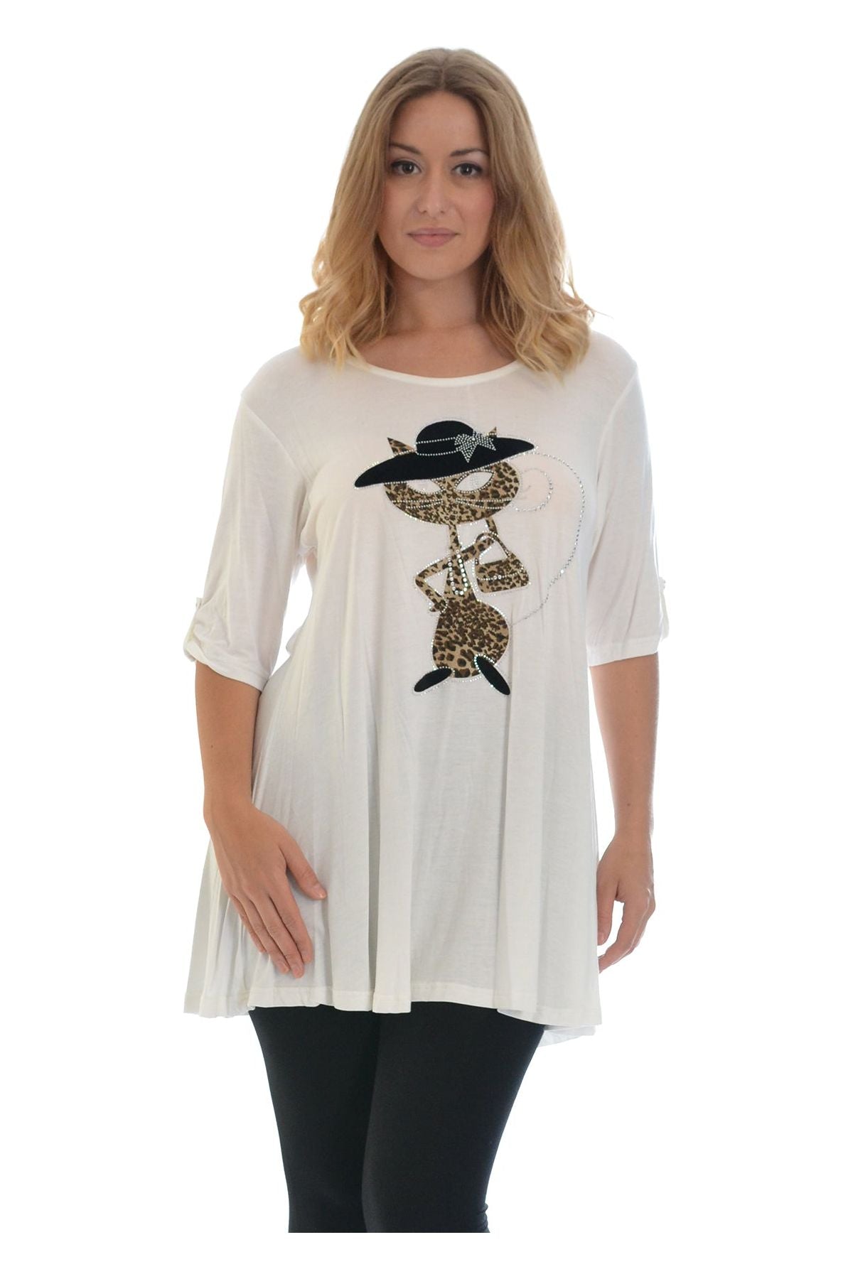 Cat With Hat Stud 2 Button Top Apparel & Accessories WearAll Cream 14