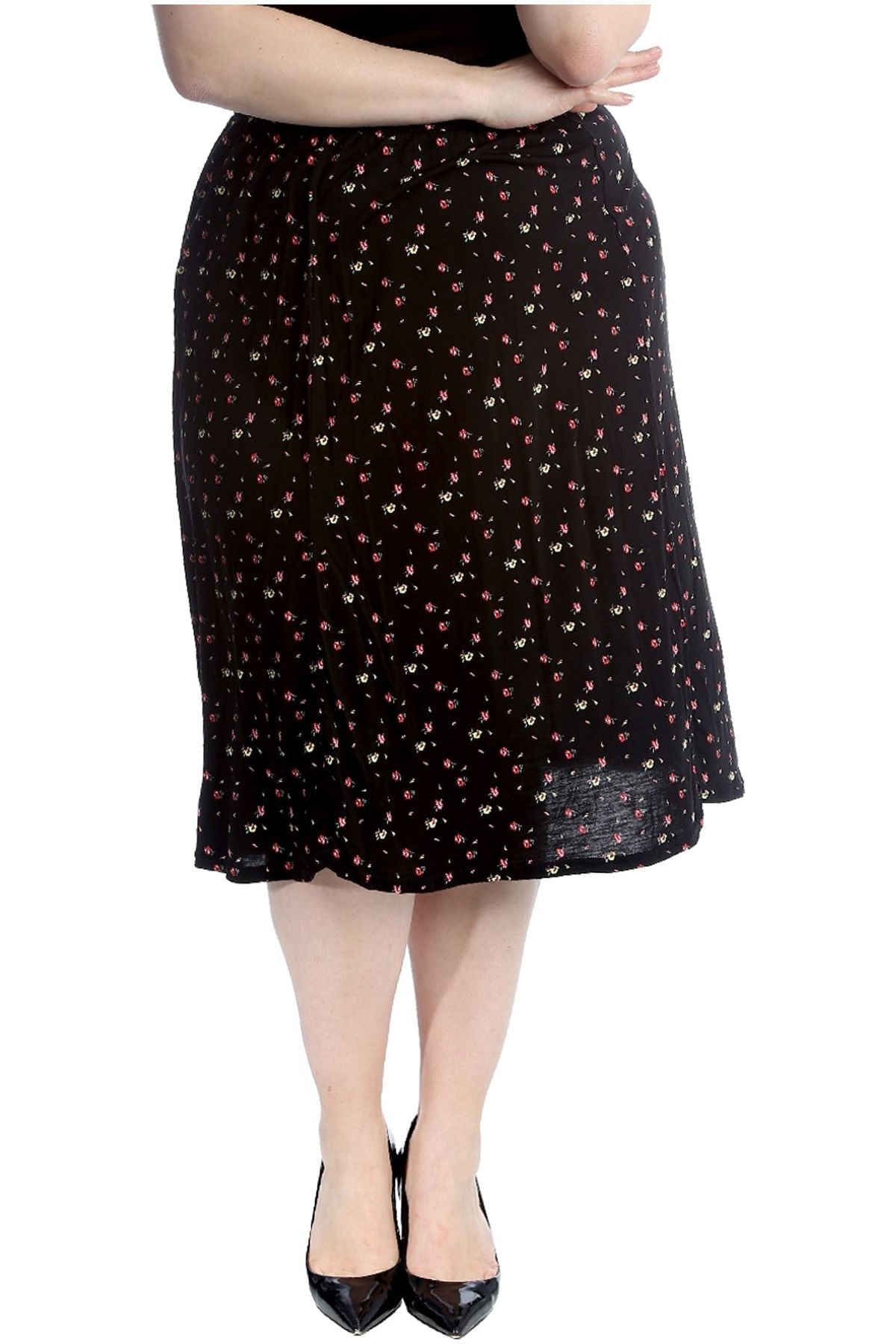 Plus Size Yellow Floral Print Midi Skirt Skirt WearAll