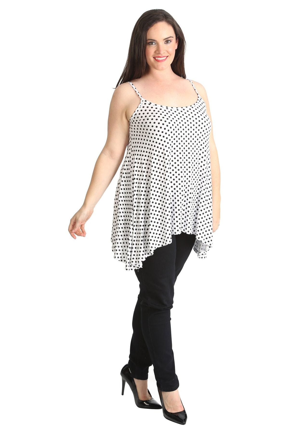 Plus Size Black White Spot Print Strappy Dress Vest Top Dress WearAll