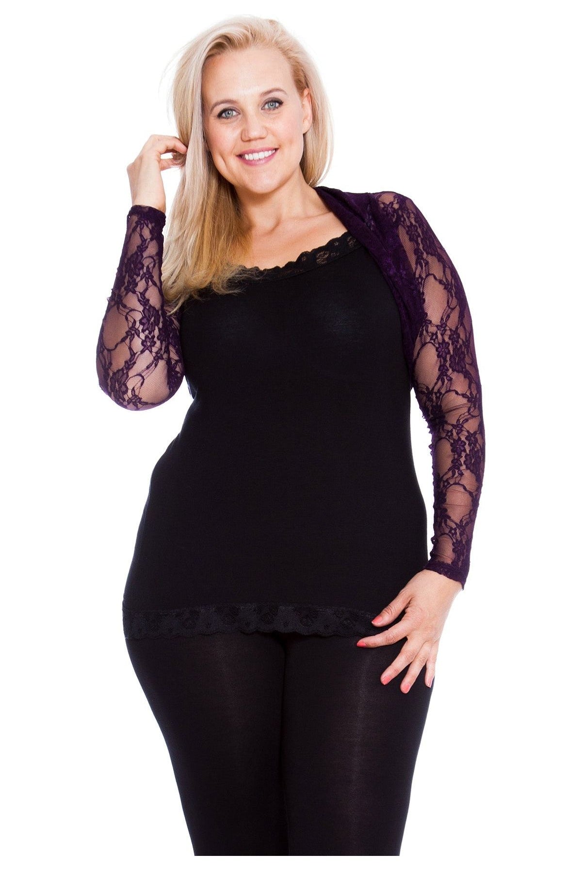 Plus Size Cropped Lace Bolero Shrug Tops WearAll Purple 14