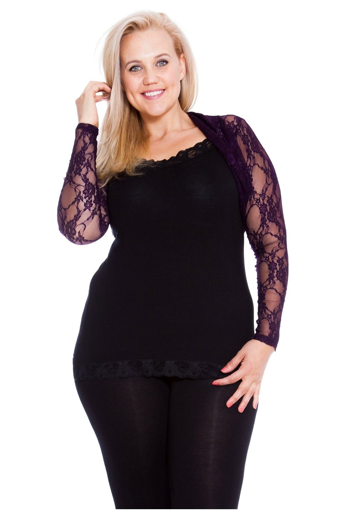 Plus Size Cropped Lace Bolero Shrug Tops WearAll Purple 14
