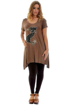 Studded Fur Cat Hanky Hem Short Sleeve Top Apparel & Accessories WearAll
