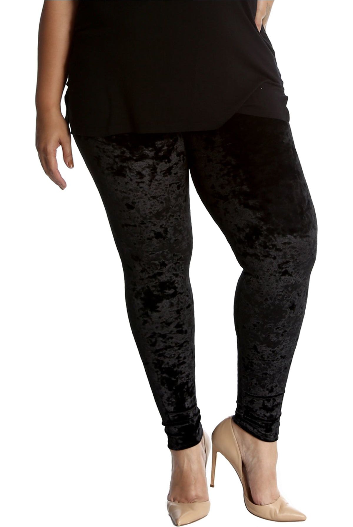 Full Length Crushed Velour Velvet Leggings Leggings WearAll 12-14 Black